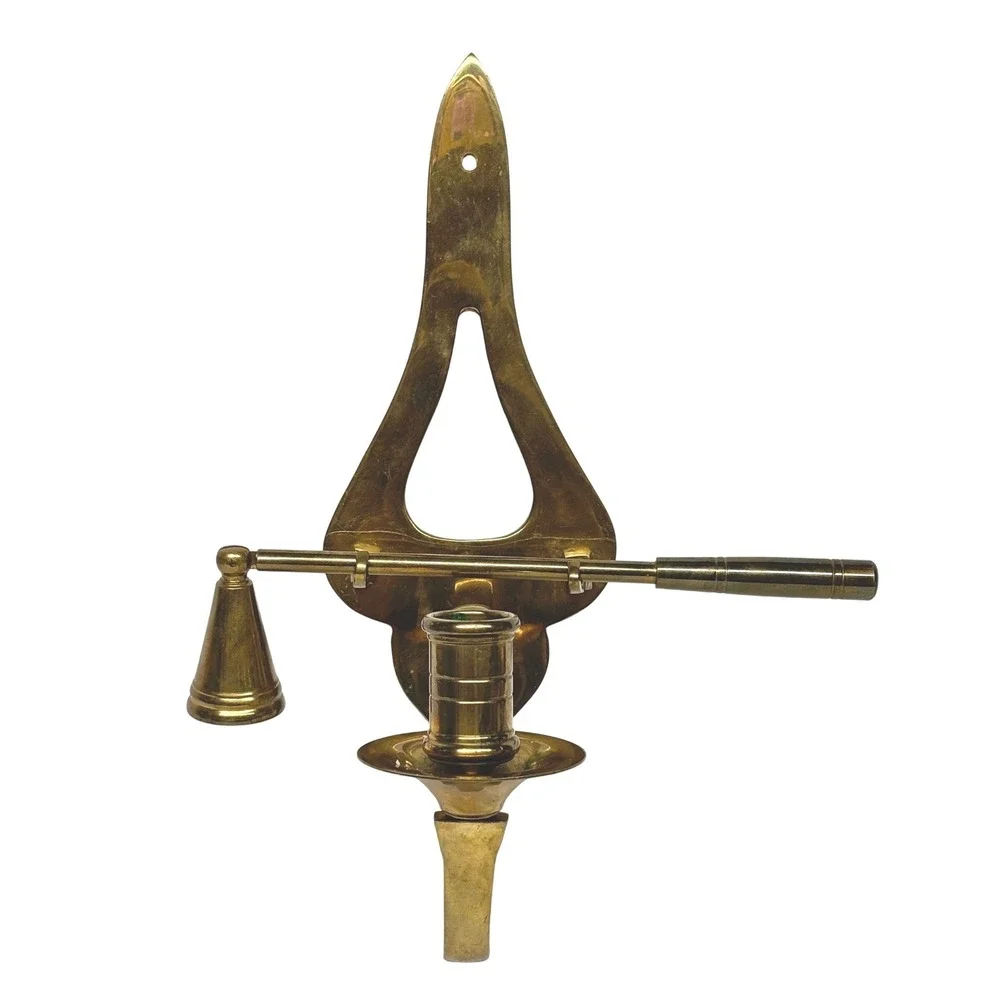 Vintage Brass Wall Mount Candle Holder with Snuffer Colonial Traditional